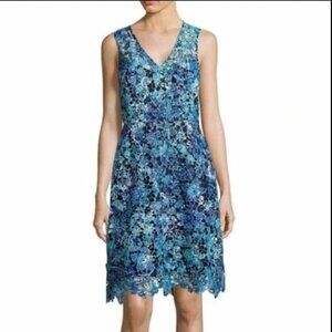 T Tahari | Elora Blue Watercolor Floral Dress Lace Sleeveless Size 8